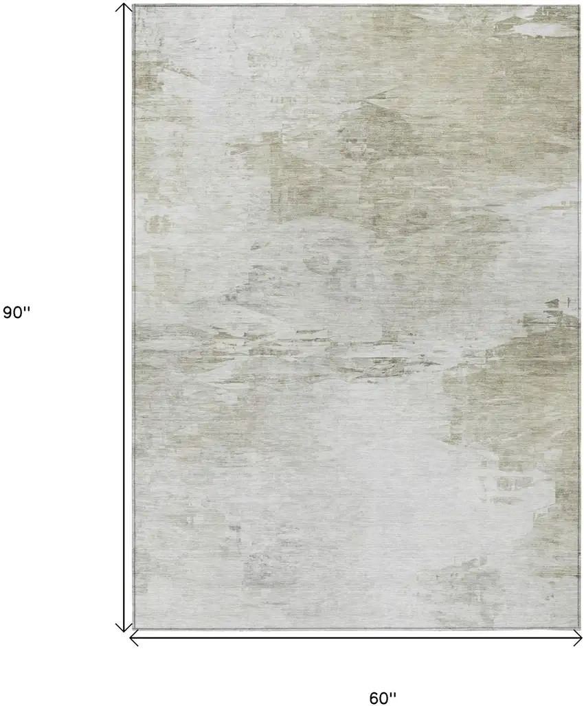 Ivory Beige And Taupe Abstract Washable Indoor Outdoor Area Rug Photo 3