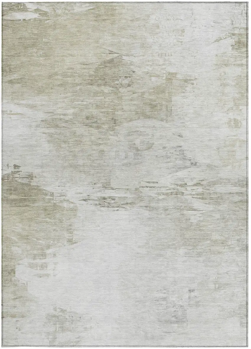 Ivory Beige And Taupe Abstract Washable Indoor Outdoor Area Rug Photo 5