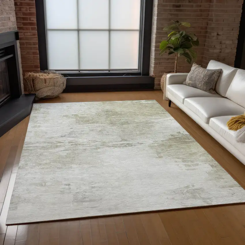 Ivory Beige And Taupe Abstract Washable Indoor Outdoor Area Rug Photo 8
