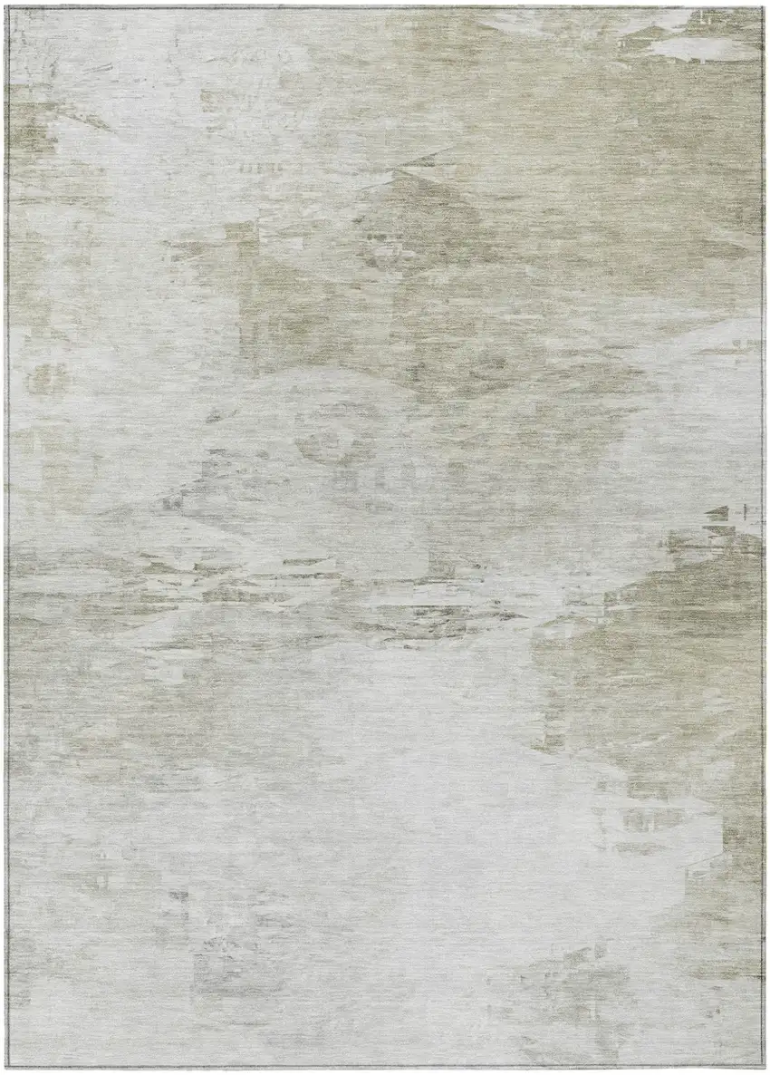 Ivory Beige And Taupe Abstract Washable Indoor Outdoor Area Rug Photo 2