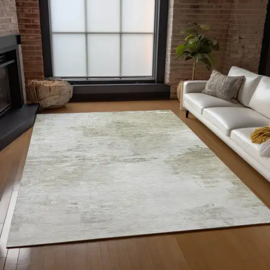 Ivory Beige And Taupe Abstract Washable Indoor Outdoor Area Rug Photo 9