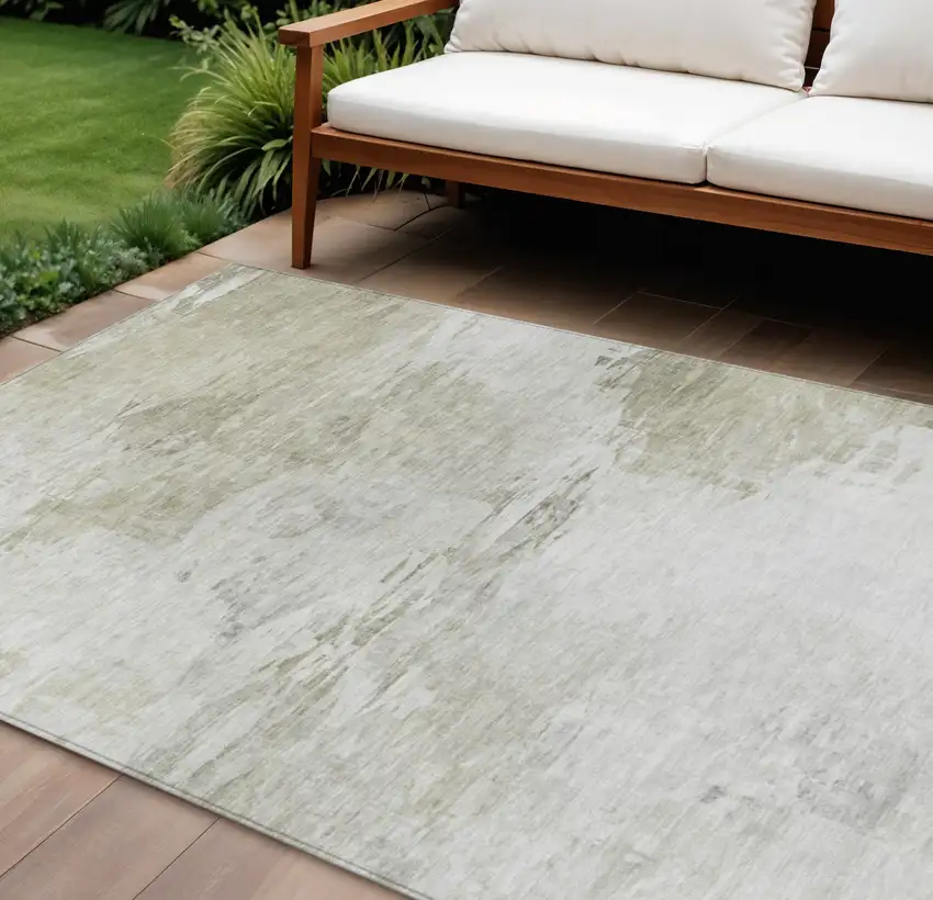 Ivory Beige And Taupe Abstract Washable Indoor Outdoor Area Rug Photo 1