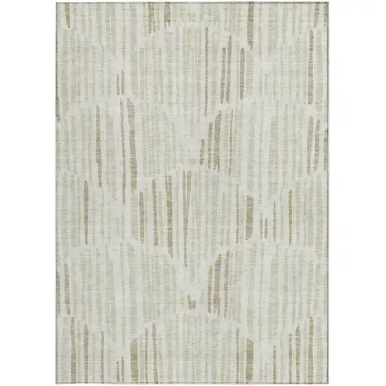Ivory Beige And Taupe Abstract Washable Indoor Outdoor Area Rug Photo 6