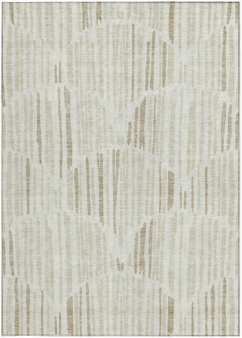 Ivory Beige And Taupe Abstract Washable Indoor Outdoor Area Rug Photo 6