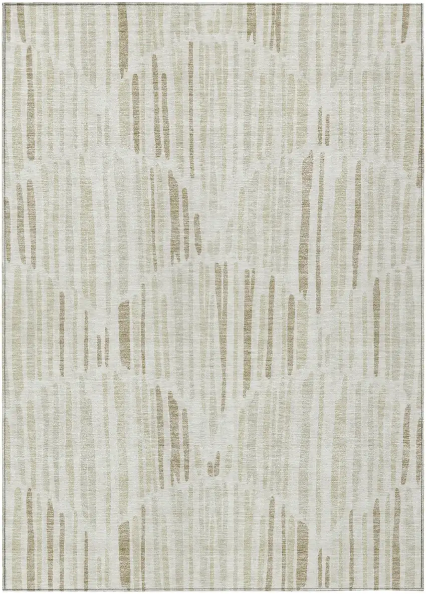Ivory Beige And Taupe Abstract Washable Indoor Outdoor Area Rug Photo 1