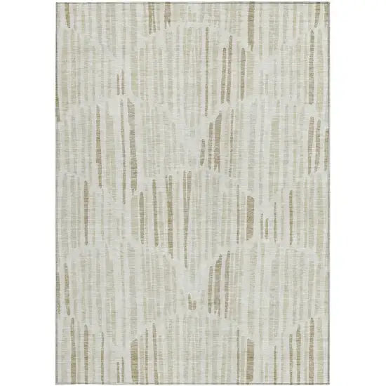 Ivory Beige And Taupe Abstract Washable Indoor Outdoor Area Rug Photo 6