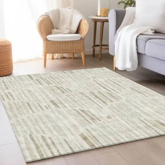 Ivory Beige And Taupe Abstract Washable Indoor Outdoor Area Rug Photo 7