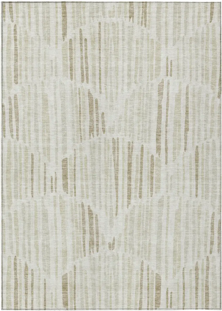 Ivory Beige And Taupe Abstract Washable Indoor Outdoor Area Rug Photo 1