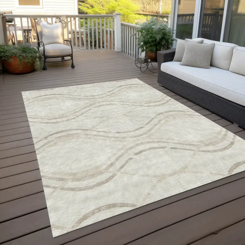 Ivory Beige And Taupe Abstract Washable Indoor Outdoor Area Rug Photo 9