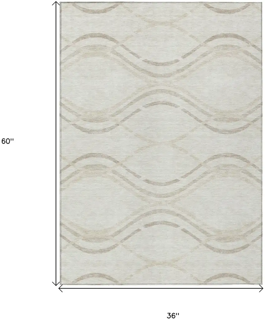 Ivory Beige And Taupe Abstract Washable Indoor Outdoor Area Rug Photo 7