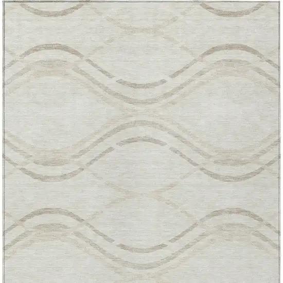 Ivory Beige And Taupe Abstract Washable Indoor Outdoor Area Rug Photo 4