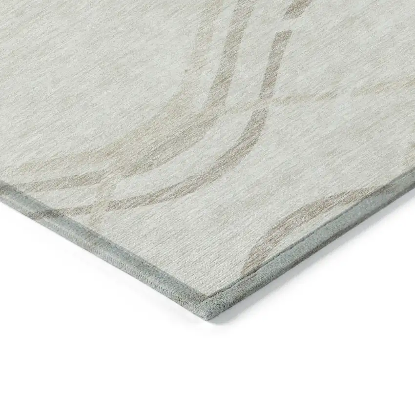 Ivory Beige And Taupe Abstract Washable Indoor Outdoor Area Rug Photo 3