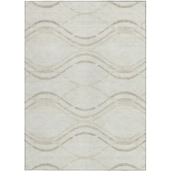 Ivory Beige And Taupe Abstract Washable Indoor Outdoor Area Rug Photo 5
