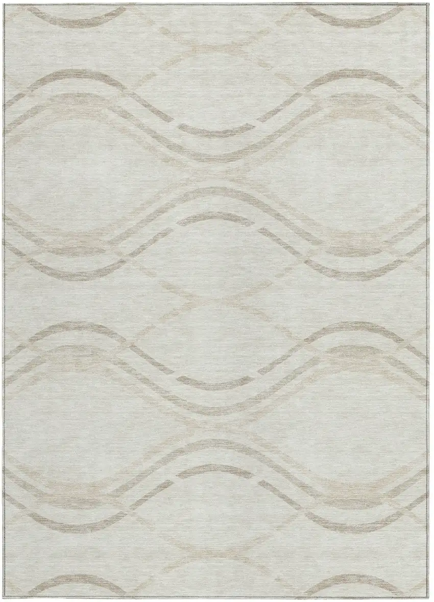 Ivory Beige And Taupe Abstract Washable Indoor Outdoor Area Rug Photo 5