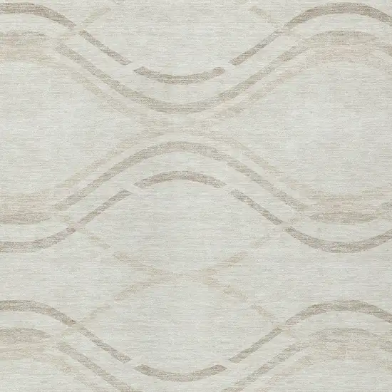 Ivory Beige And Taupe Abstract Washable Indoor Outdoor Area Rug Photo 4