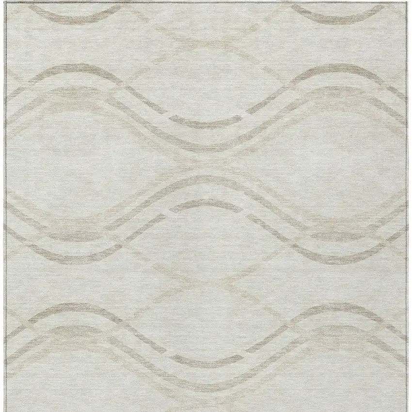 Ivory Beige And Taupe Abstract Washable Indoor Outdoor Area Rug Photo 6