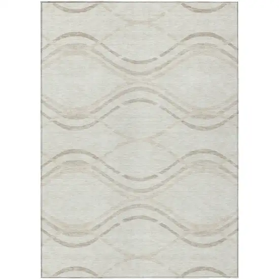 Ivory Beige And Taupe Abstract Washable Indoor Outdoor Area Rug Photo 1