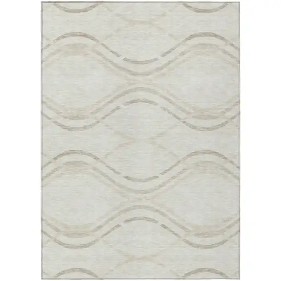 Ivory Beige And Taupe Abstract Washable Indoor Outdoor Area Rug Photo 1