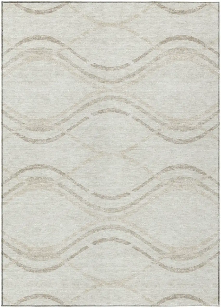 Ivory Beige And Taupe Abstract Washable Indoor Outdoor Area Rug Photo 1