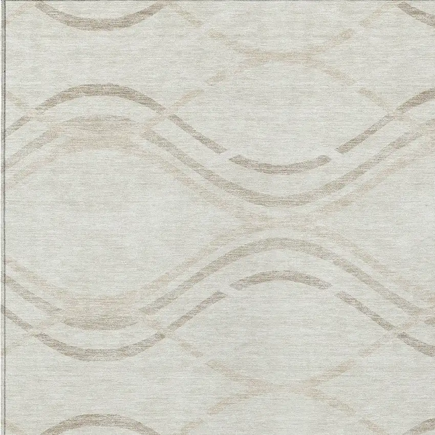 Ivory Beige And Taupe Abstract Washable Indoor Outdoor Area Rug Photo 5