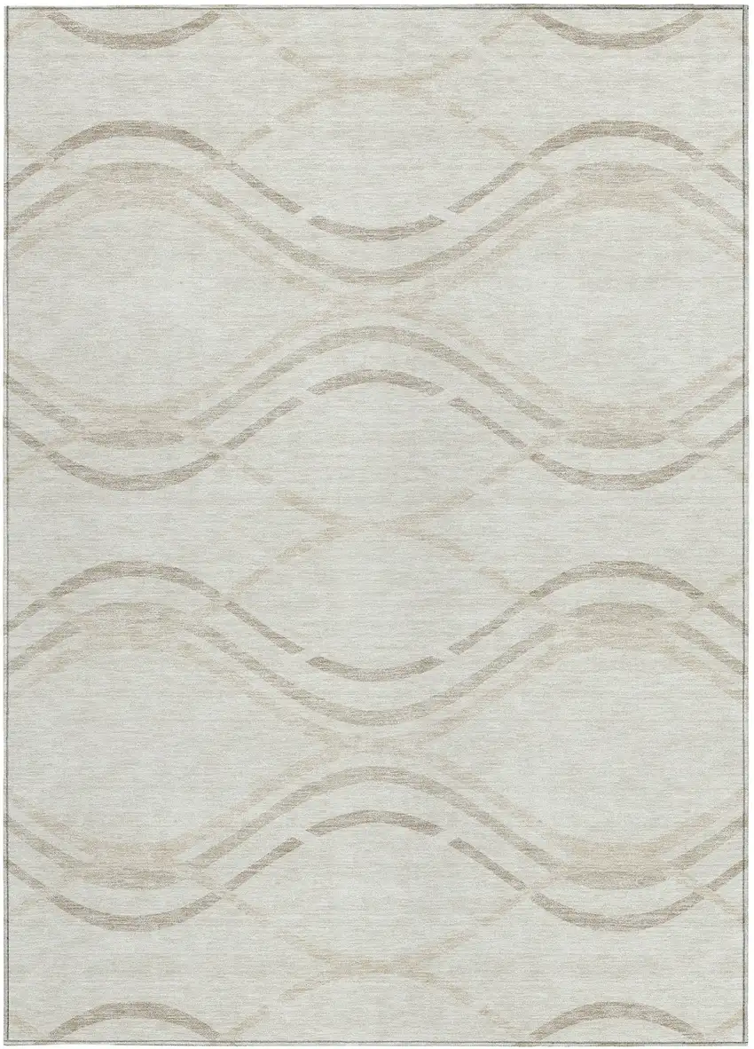 Ivory Beige And Taupe Abstract Washable Indoor Outdoor Area Rug Photo 5