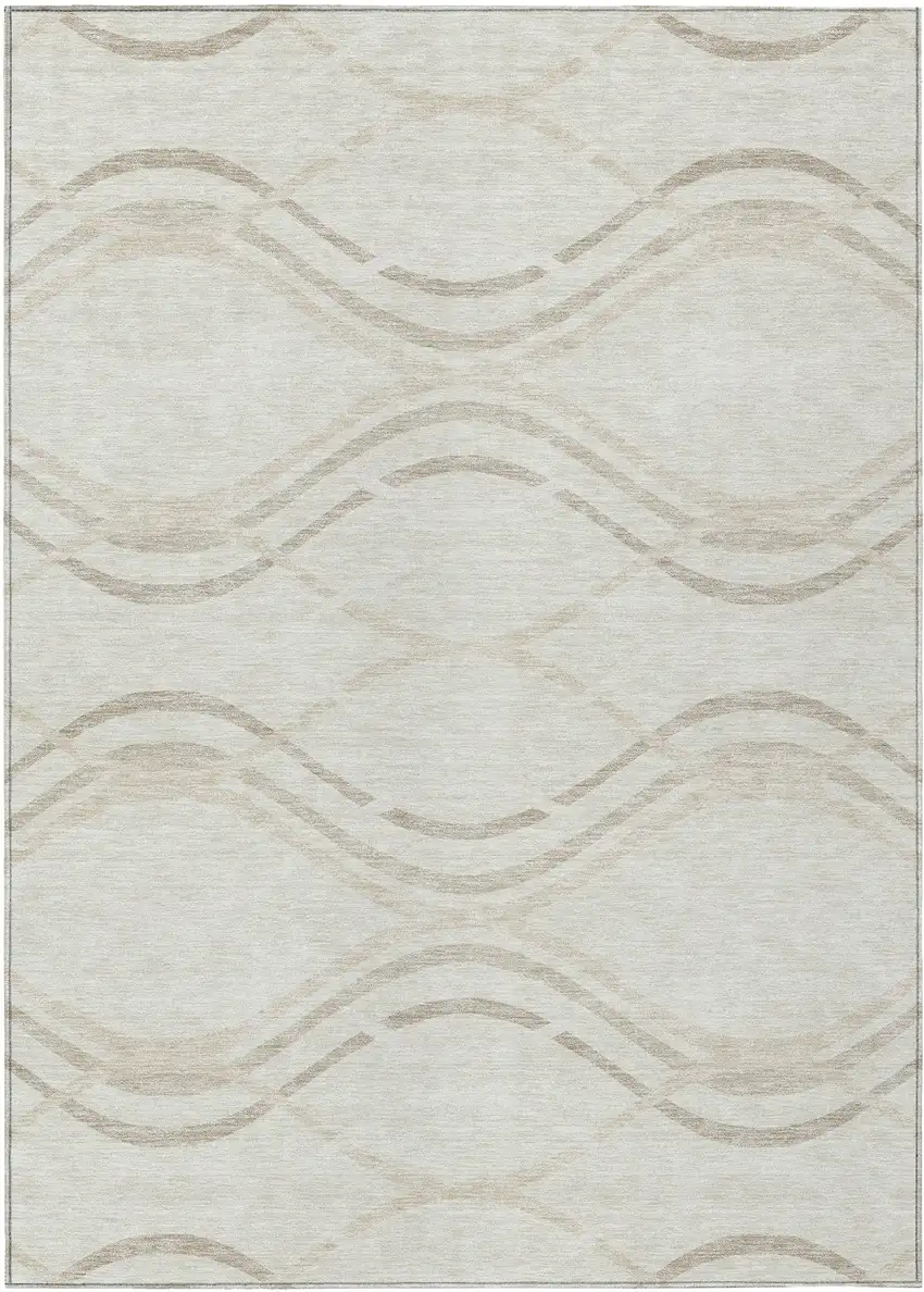 Ivory Beige And Taupe Abstract Washable Indoor Outdoor Area Rug Photo 1