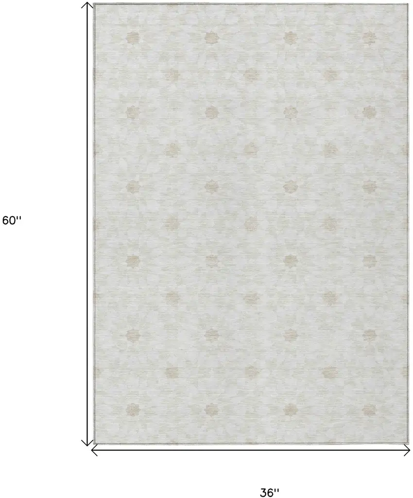 Ivory Beige And Taupe Floral Medallion Washable Indoor Outdoor Area Rug Photo 7