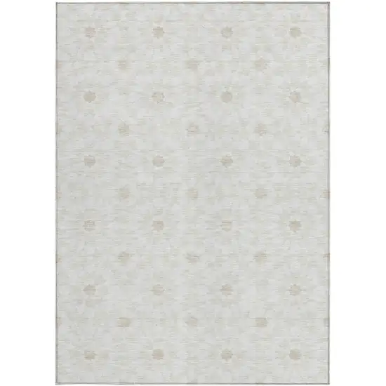 Ivory Beige And Taupe Floral Medallion Washable Indoor Outdoor Area Rug Photo 5