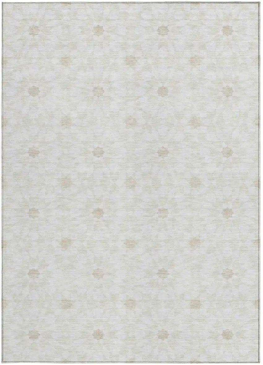 Ivory Beige And Taupe Floral Medallion Washable Indoor Outdoor Area Rug Photo 5