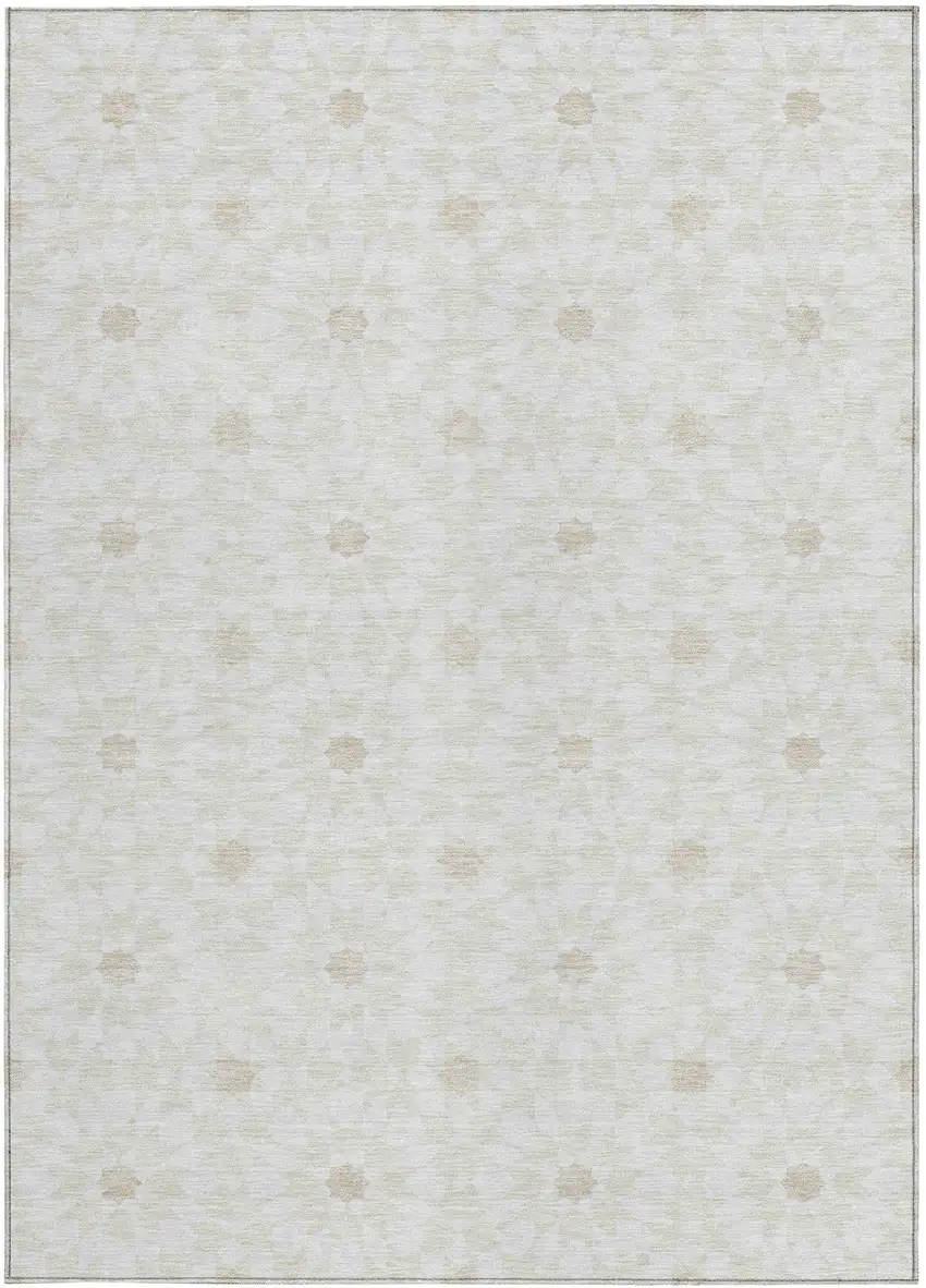 Ivory Beige And Taupe Floral Medallion Washable Indoor Outdoor Area Rug Photo 5