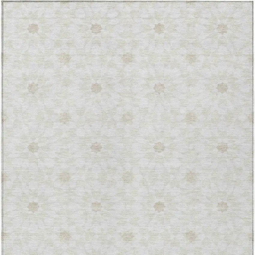 Ivory Beige And Taupe Floral Medallion Washable Indoor Outdoor Area Rug Photo 4