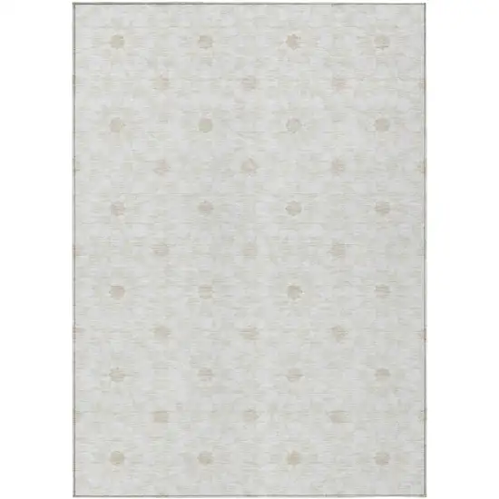 Ivory Beige And Taupe Floral Medallion Washable Indoor Outdoor Area Rug Photo 1