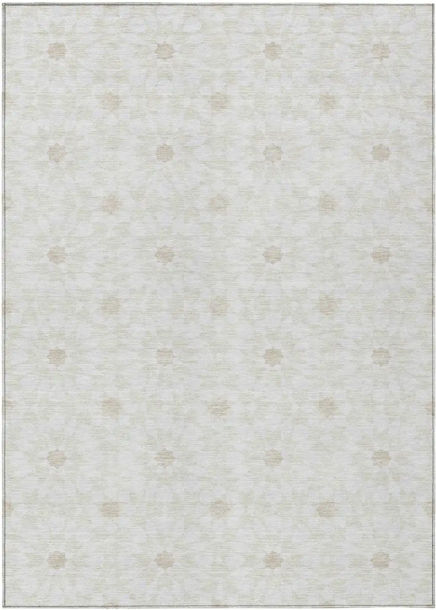 Ivory Beige And Taupe Floral Medallion Washable Indoor Outdoor Area Rug Photo 1