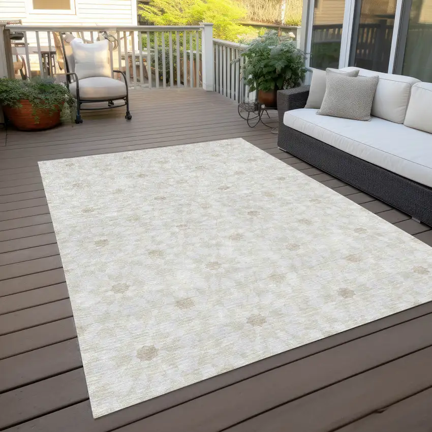 Ivory Beige And Taupe Floral Medallion Washable Indoor Outdoor Area Rug Photo 9