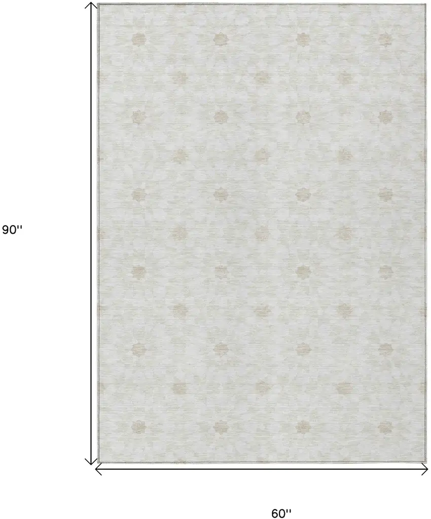 Ivory Beige And Taupe Floral Medallion Washable Indoor Outdoor Area Rug Photo 7