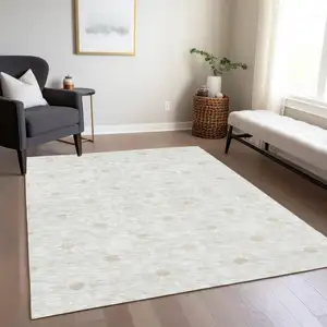 Photo of Ivory Beige And Taupe Floral Medallion Washable Indoor Outdoor Area Rug