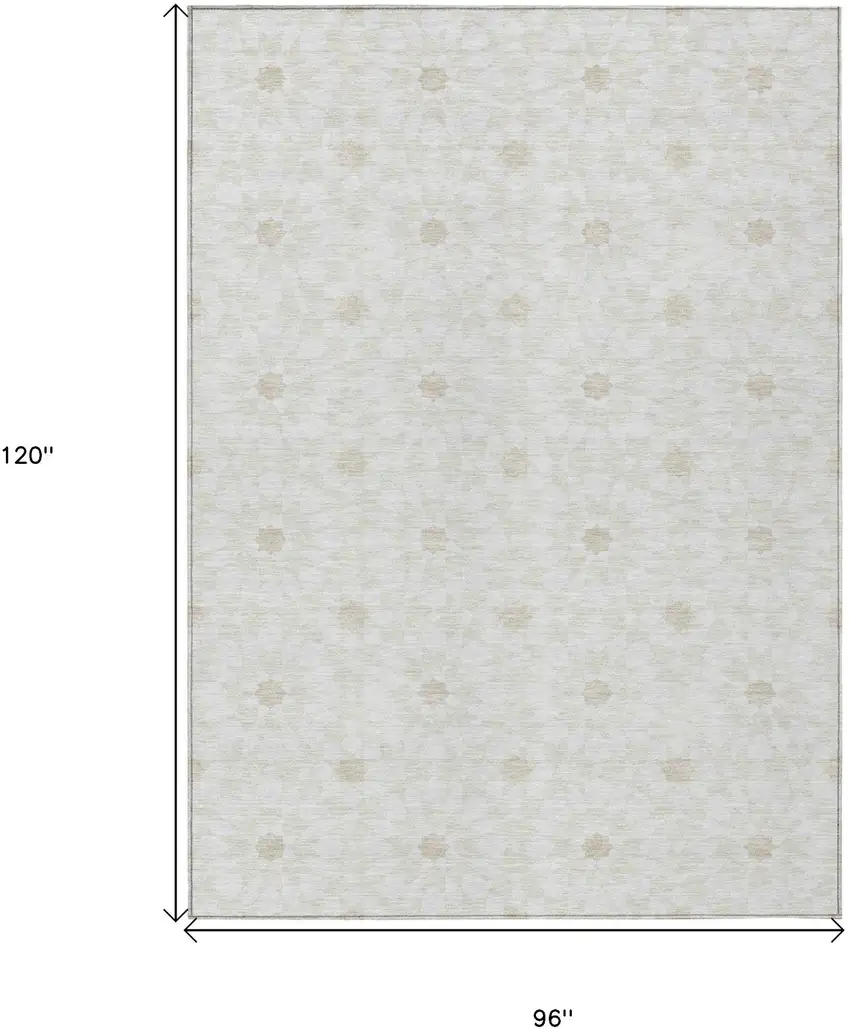 Ivory Beige And Taupe Floral Medallion Washable Indoor Outdoor Area Rug Photo 6