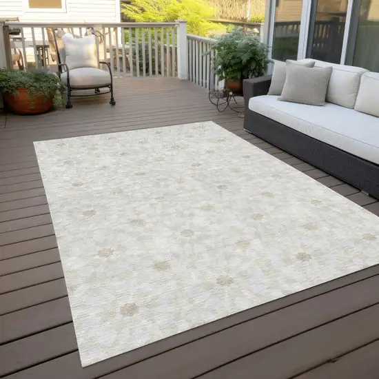 Ivory Beige And Taupe Floral Medallion Washable Indoor Outdoor Area Rug Photo 8