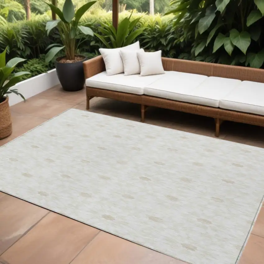Ivory Beige And Taupe Floral Medallion Washable Indoor Outdoor Area Rug Photo 1