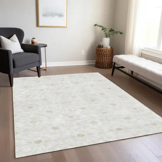 Ivory Beige And Taupe Floral Medallion Washable Indoor Outdoor Area Rug Photo 8