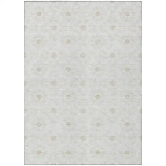 Ivory Beige And Taupe Floral Medallion Washable Indoor Outdoor Area Rug Photo 1