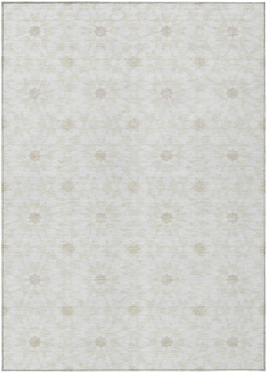 Ivory Beige And Taupe Floral Medallion Washable Indoor Outdoor Area Rug Photo 1