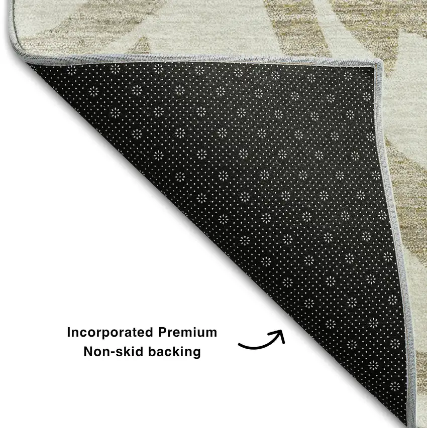 Ivory Beige And Taupe Floral Washable Area Rug With UV Protection Photo 7