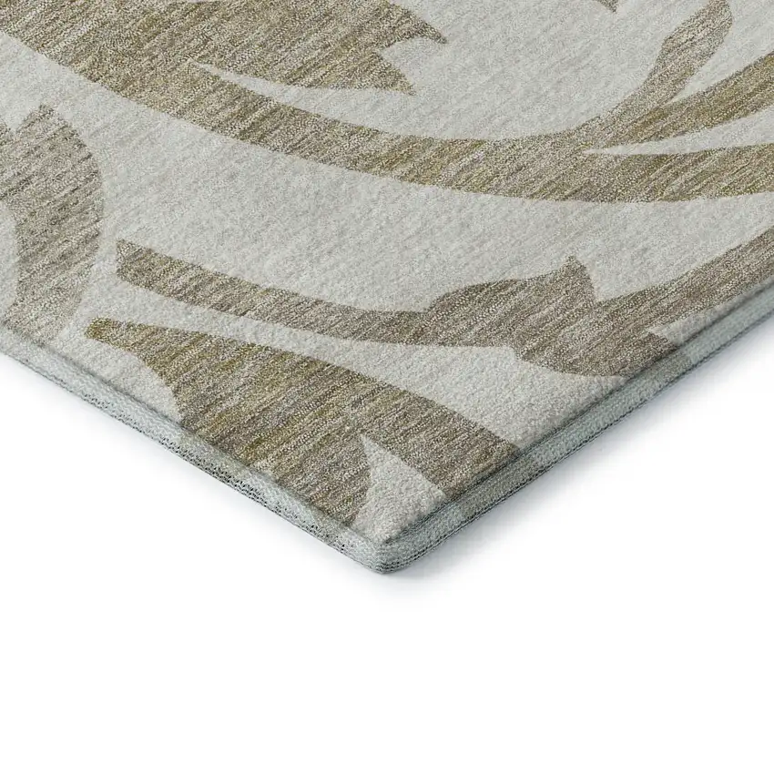 Ivory Beige And Taupe Floral Washable Area Rug With UV Protection Photo 8