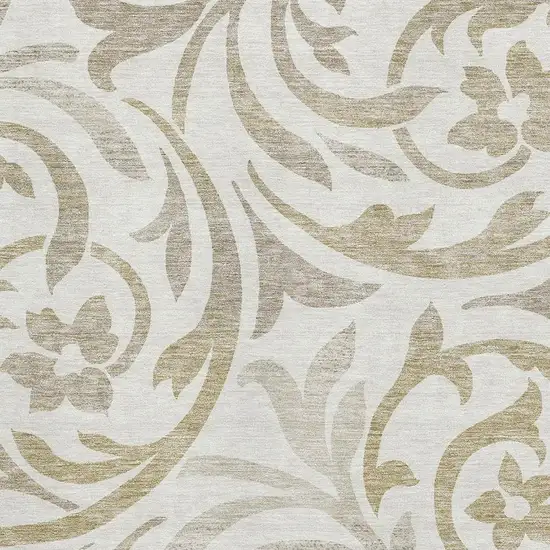 Ivory Beige And Taupe Floral Washable Area Rug With UV Protection Photo 3