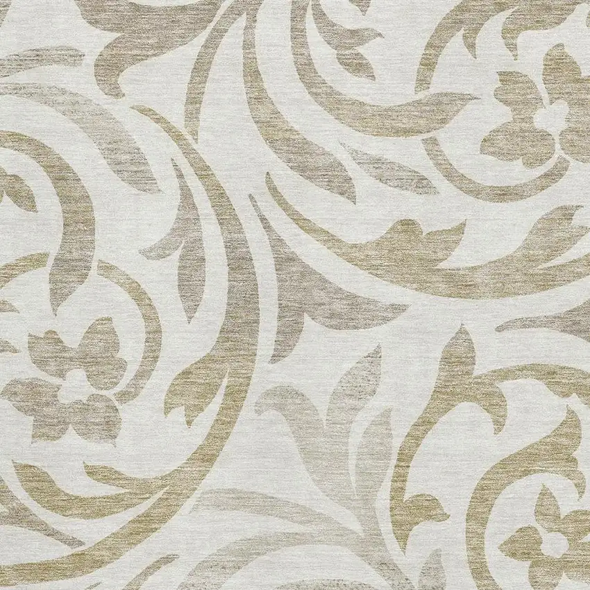 Ivory Beige And Taupe Floral Washable Area Rug With UV Protection Photo 3