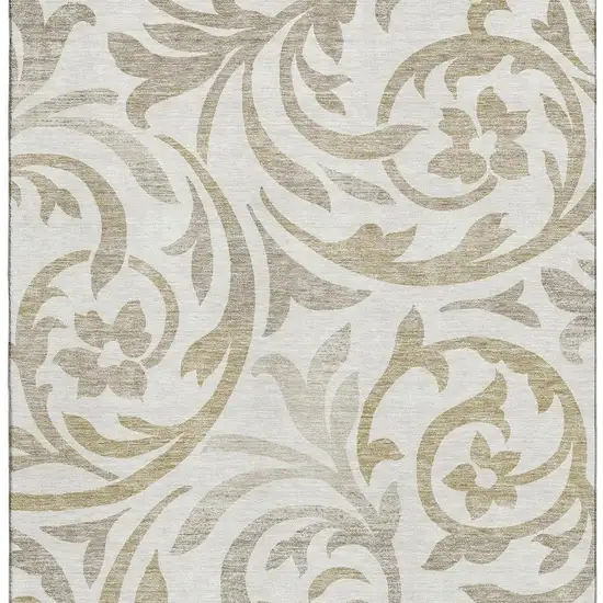 Ivory Beige And Taupe Floral Washable Area Rug With UV Protection Photo 4