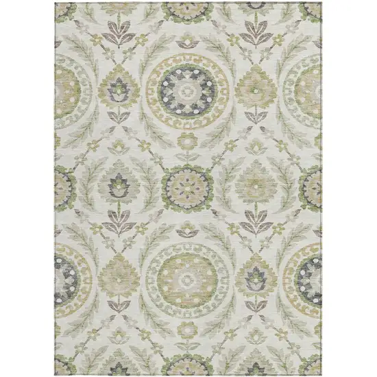 Ivory Beige And Taupe Floral Washable Indoor Outdoor Area Rug Photo 5