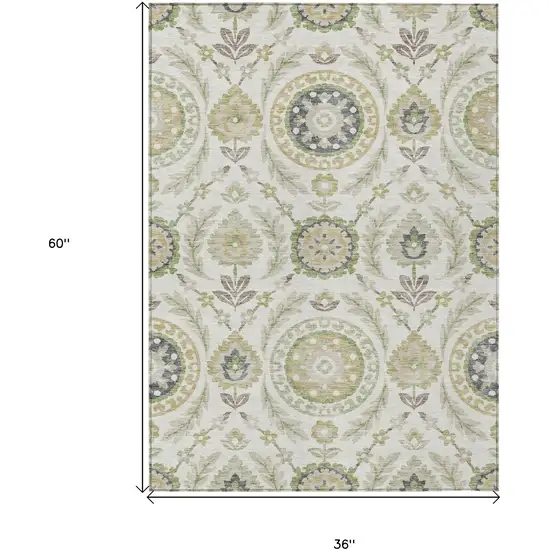 Ivory Beige And Taupe Floral Washable Indoor Outdoor Area Rug Photo 7