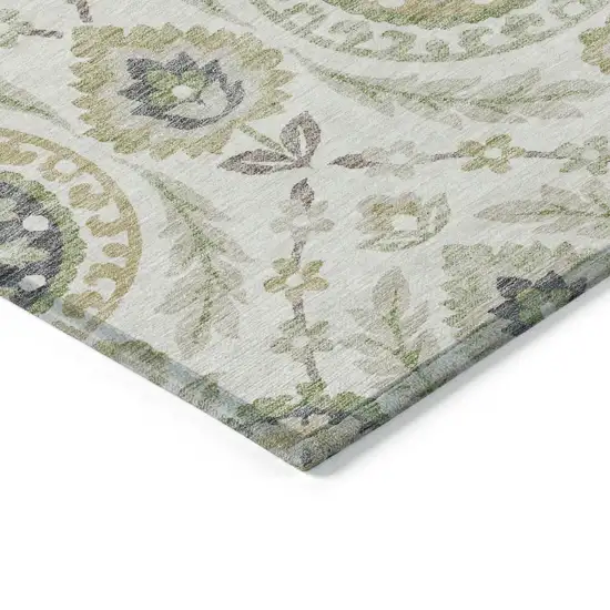 Ivory Beige And Taupe Floral Washable Indoor Outdoor Area Rug Photo 3